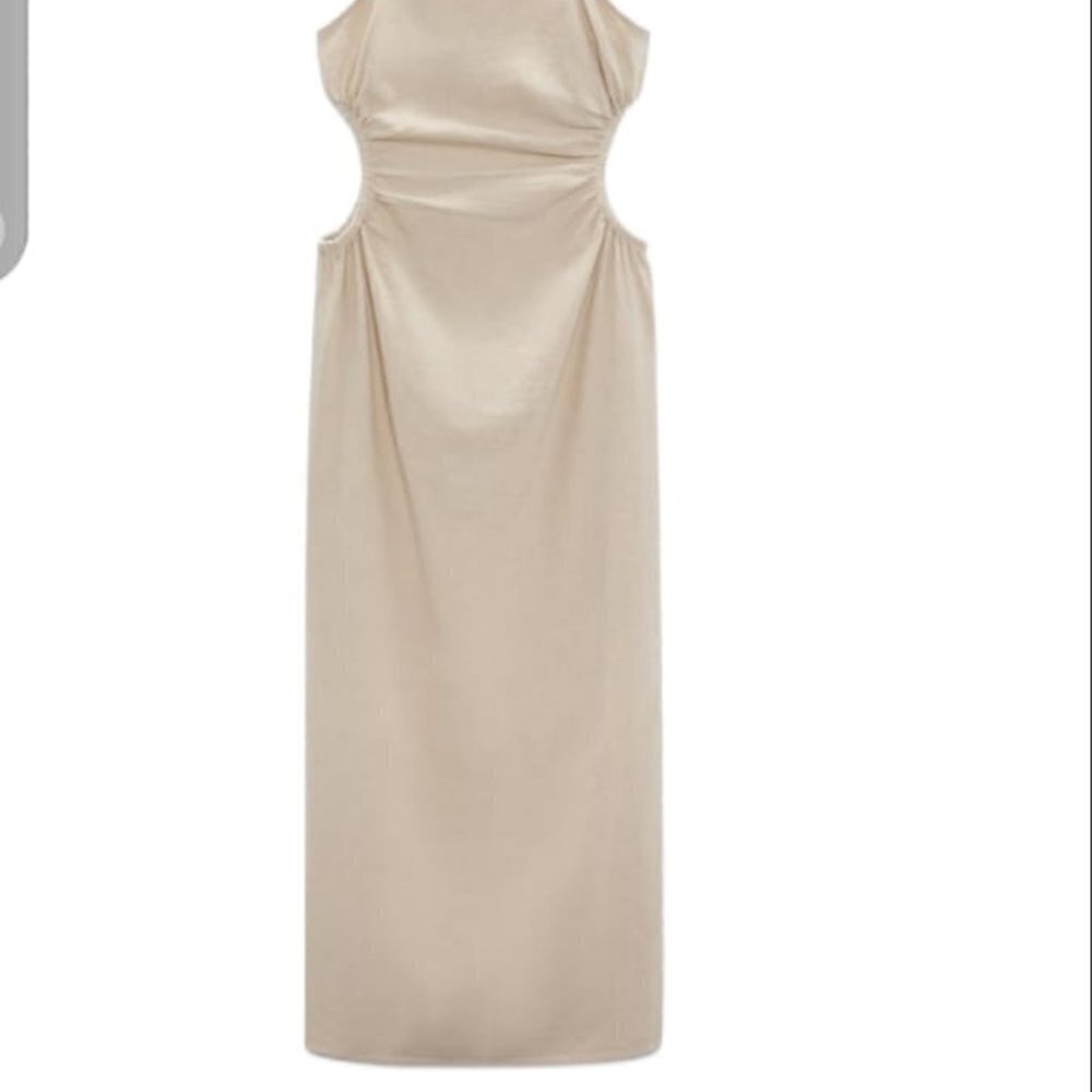 NEW ZARA LINEN BLEND STONE DRESS LIGHT SAND | 8372/105